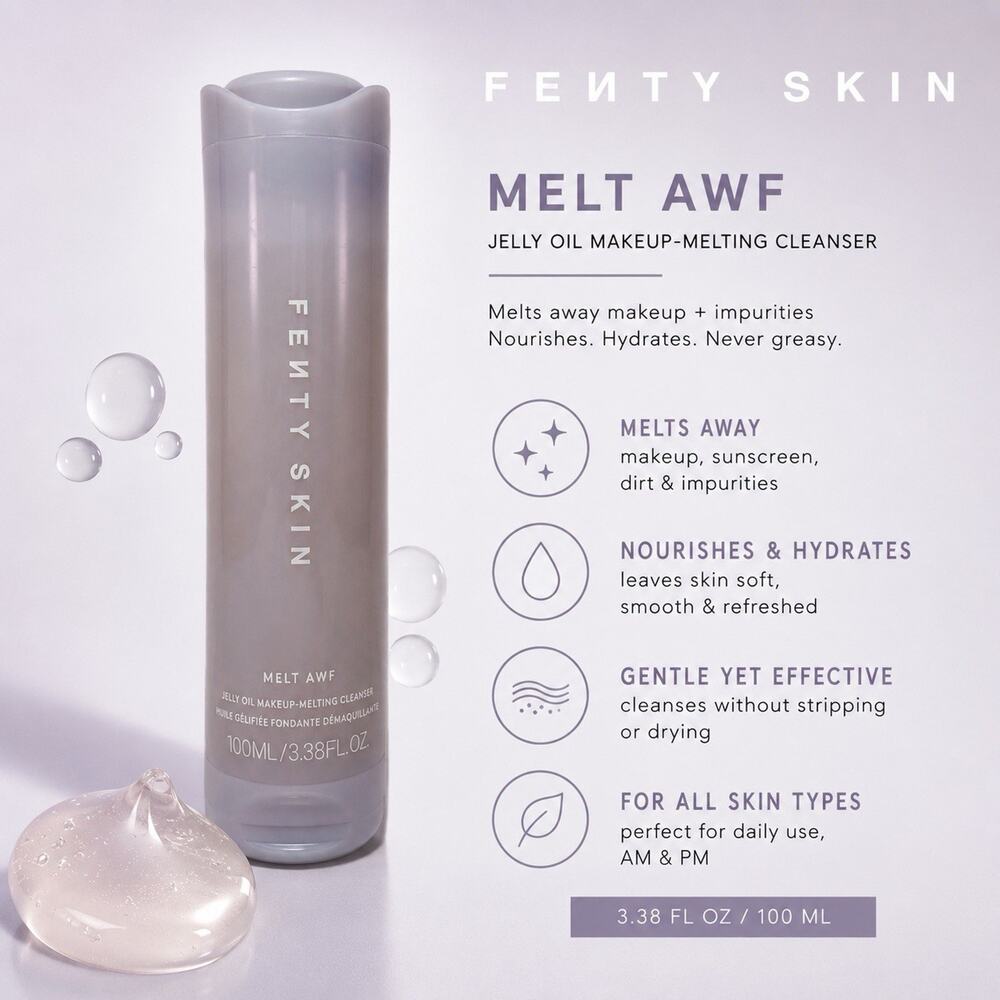 Fenty Skin Melt Awf Jelly Oil Makeup Melting Cleanser 3.38 oz 100ml New